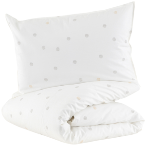Comparateur de prix : LITTLE CREVETTE Parure de lit bébé taie et housse de couette 100x140 cm à pois Pompom