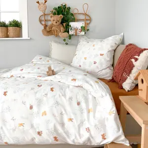 LITTLE CREVETTE Parure de lit enfant taie et housse de couette 140x200 cm coton bio Dream Forest pas cher