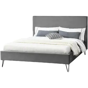 Comparateur de prix : CONCEPT USINE Cadre de lit en velours gris & pieds noirs 140x190 cm riverside