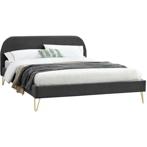 Cadre de lit en velours gris & pieds laiton 160x200 cm PHOENIX CONCEPT USINE