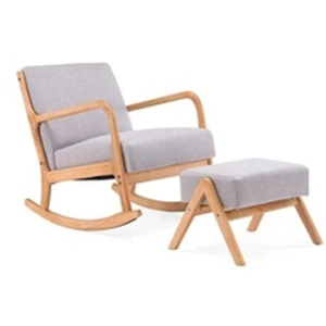 Rocking Chair + pouf scandinave en bois et tissu gris HOLMES CONCEPT USINE pas cher