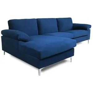 Comparateur de prix : Canapé d'angle 4/5 places velours bleu GALWAY, Concept Usine TU