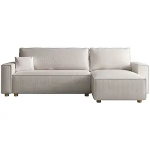 Concept-Usine Canapé Convertible D'angle 4 Places Velours Côtelé Beige Cosy pas cher