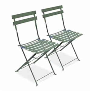SWEEEK Lot de 2 chaises de jardin pliables - Emilia vert de gris - Acier thermolaqué pas cher