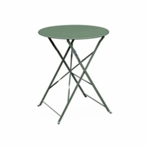 SWEEEK Table de jardin bistrot pliable - Emilia ronde vert de gris- Table ronde Ø60cm en acier thermolaqué pas cher