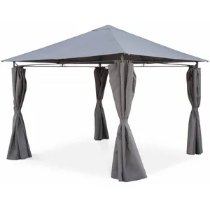 SWEEEK Tonnelle 3x3m avec rideaux toile grise pas cher