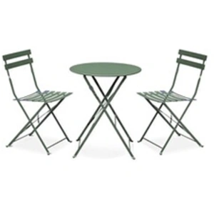 Comparateur de prix : SWEEEK Salon de jardin bistrot pliable - Emilia rond vert de gris - Table Ø60cm avec deux chaises pliantes. acier thermolaqué