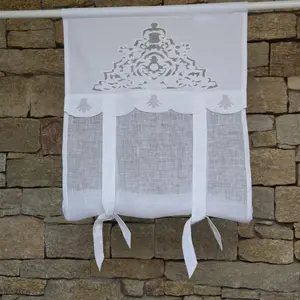 Maison d'été Store en lin blanc et broderies  45X70 CM pas cher