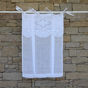 Maison d'été Store en lin blanc et broderies 60X120 CM pas cher