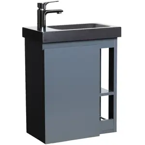 Comparateur de prix : MOB-IN Meuble lave-mains suspendu HAMPTON - Gris anthracite - Vasque noire en résine de synthèse