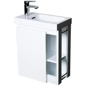Comparateur de prix : Meuble lave-mains suspendu blanc avec vasque en résine de synthèse HAMPTON - MOB-IN
