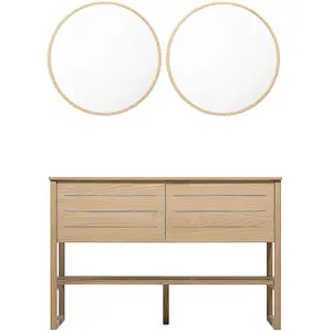 MOB-IN Meuble sous vasque plaqué chêne naturel ATOLL 120cm + miroir rond pas cher