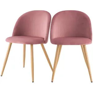 Lot de 2 chaises en velours rose et pieds en métal - Cozy - Rendez-Vous Déco pas cher