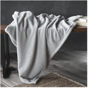 VISCOSOFT Plaid flanelle douceur gris glacier 220x240cm pas cher