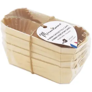 Comparateur de prix : Mirontaine 4 mini-moules cakes 12 cm bois + 8 caissettes sulfurisées de cuisson