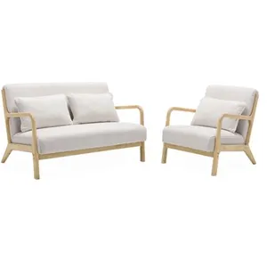 SWEEEK Banquette 2 places + Fauteuil en bois et tissu bouclette pas cher