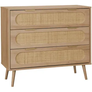 Comparateur de prix : SWEEEK Commode. Eva. décor bois et cannage arrondi. 3 tiroirs L 90 x l 39 x H 79cm