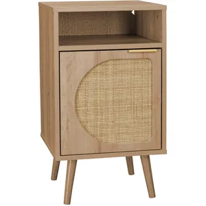 SWEEEK Table de chevet. Eva. décor bois et cannage arrondi. une porte. un espace de rangement. L40 x l39 x H65.8cm pas cher