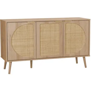 SWEEEK Buffet scandinave décor bois et cannage arrondi 3 portes 120cm Eva pas cher