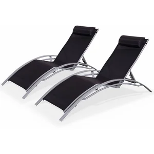 SWEEEK Duo de bains de soleil en aluminium et textilène Louisa Gris / Noir pas cher