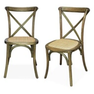 SWEEEK Lot de 2 chaises de bistrot en bois d'hévéa marron vieilli vintage assise en rotin empilables pas cher