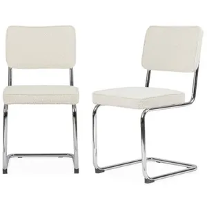 SWEEEK Lot de 2 chaises cantilever tissu bouclette texturée blanc cassé L46 x P54.5x H84.5cm pas cher
