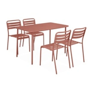 SWEEEK Table de jardin et 4 chaises terracotta en acier. Amelia. 120x70xH72.5cm (12.2kg) pas cher