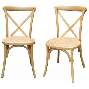 SWEEEK Lot de 2 chaises de bistrot en bois de cédrèle naturel vintage assise en rotin empilables pas cher