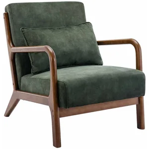 Comparateur de prix : SWEEEK Fauteuil velours kaki foncé, hévéa teinté