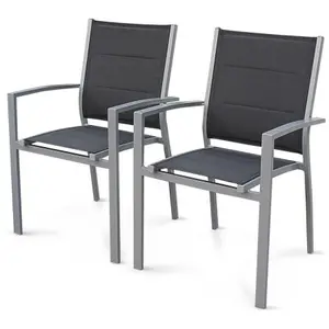 SWEEEK Lot de 2 fauteuils en aluminium gris et textilène anthracite pas cher