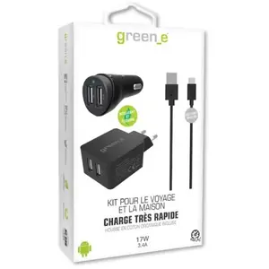 GREEN_E Kit 2USB fastcharge car + secteur + Cable type C - 1,3m - Blanc pas cher