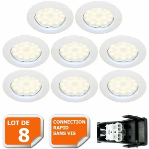 LAMPESECOENERGIE LOT DE 8 SPOT LED ENCASTRABLE COMPLETE RONDE FIXE eq. 50W LUMIERE BLANC NEUTRE pas cher
