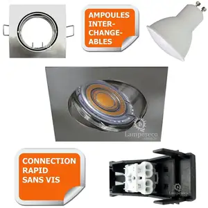 LAMPESECOENERGIE LOT DE 50 SPOT LED CARRE 230V ALU BROSSE 38° LED BLANC CHAUD