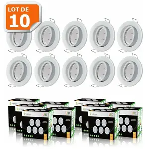 Comparateur de prix : LAMPESECOENERGIE Spot LED encastrable orientable blanc avec ampoule GU10 230V eq. 50W - Lot de 10