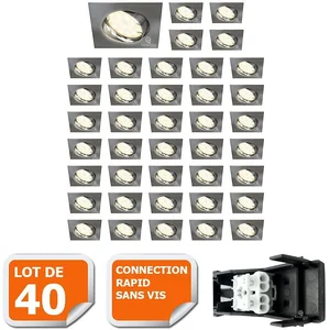 LAMPESECOENERGIE LOT DE 40 SPOT ENCASTRABLE ORIENTABLE LED CARRE ALU BROSSE GU10 230V eq. 50W BLANC NEUTREVendu parcdiscount