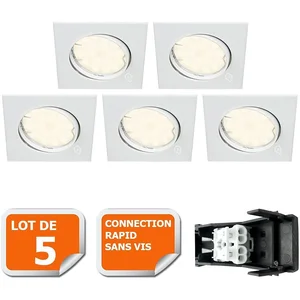 LAMPESECOENERGIE Lot de 5 spot encastrable orientable carré led smd gu10 230v blanc rendu environ 50w halogène pas cher