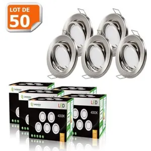 Comparateur de prix : LAMPESECOENERGIE LOT DE 50 SPOT LED ENCASTRABLE COMPLETE ORIENTABLE ALU BROSSE AVEC AMPOULE GU10 230V 5W BLANC NEUTRE