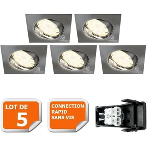 Spot encastrable orientable LED carré alu brossé GU10 230V - LAMPESECO...