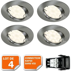 LAMPESECOENERGIE LOT DE 4 SPOT LED ENCASTRABLE COMPLETE ORIENTABLE ALU BROSSE AVEC AMPOULE GU10 230V 5W BLANC NEUTREVendu parcdiscount
