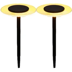 Comparateur de prix : LUMISKY Lot de 2 balises solaires à piquer LED blanc chaud UFO H35cm
