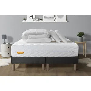 SEPTNUITS Ensemble sommier matelas 180x200 Memo bio Mémoire de forme - 26 cm - Equilibré - double sommiers gris + 2 oreillers + couette