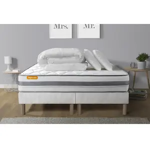 Comparateur de prix : SEPTNUITS Ensemble sommier matelas 180x200 Memo spring Ressorts ensachés et mémoire de forme - 22 cm - Ferme - double sommiers blanc + 2 oreil