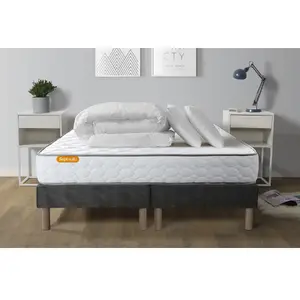 SEPTNUITS Ensemble sommier matelas 160x200 Memo Mémoire de forme - 20 cm - Très ferme - double sommiers gris + 2 oreillers + couette pas cher