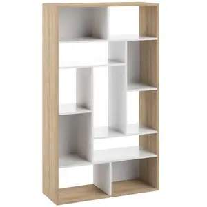 Comparateur de prix : Temahome Bibliothèque Seoul Blanc Et Chêne Naturel 90,8 X 162,8 - Temahome