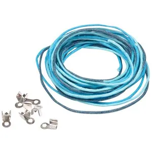 Paris Prix Lot de Lacets avec Arrêtoirs en Coton Créa 9cm Bleu pas cher