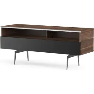 Meliconi Meuble TV 2 niches 1 porte bois foncé et noir pieds métal Esperance 120 cm pas cher
