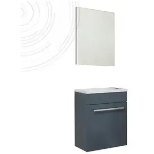 ONDEE Lave-mains NINO - avec miroir - 44cm - Gris - Laqué - Livré en kit pas cher