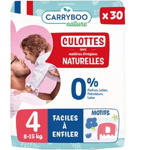Comparateur de prix : Carryboo Culotte Naturelle T4 8-15kg 30 Couches