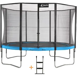 Comparateur de prix : Kangui Trampoline de jardin 365 cm + filet de sécurité + échelle PUNCHI Bleu 360
