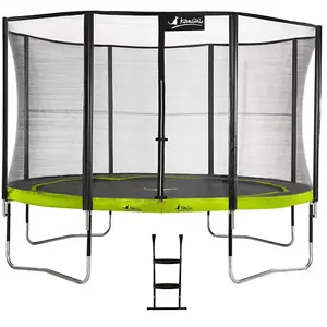 Comparateur de prix : Kangui Trampoline de jardin 365 cm + filet de sécurité + échelle PUNCHI Vert 360